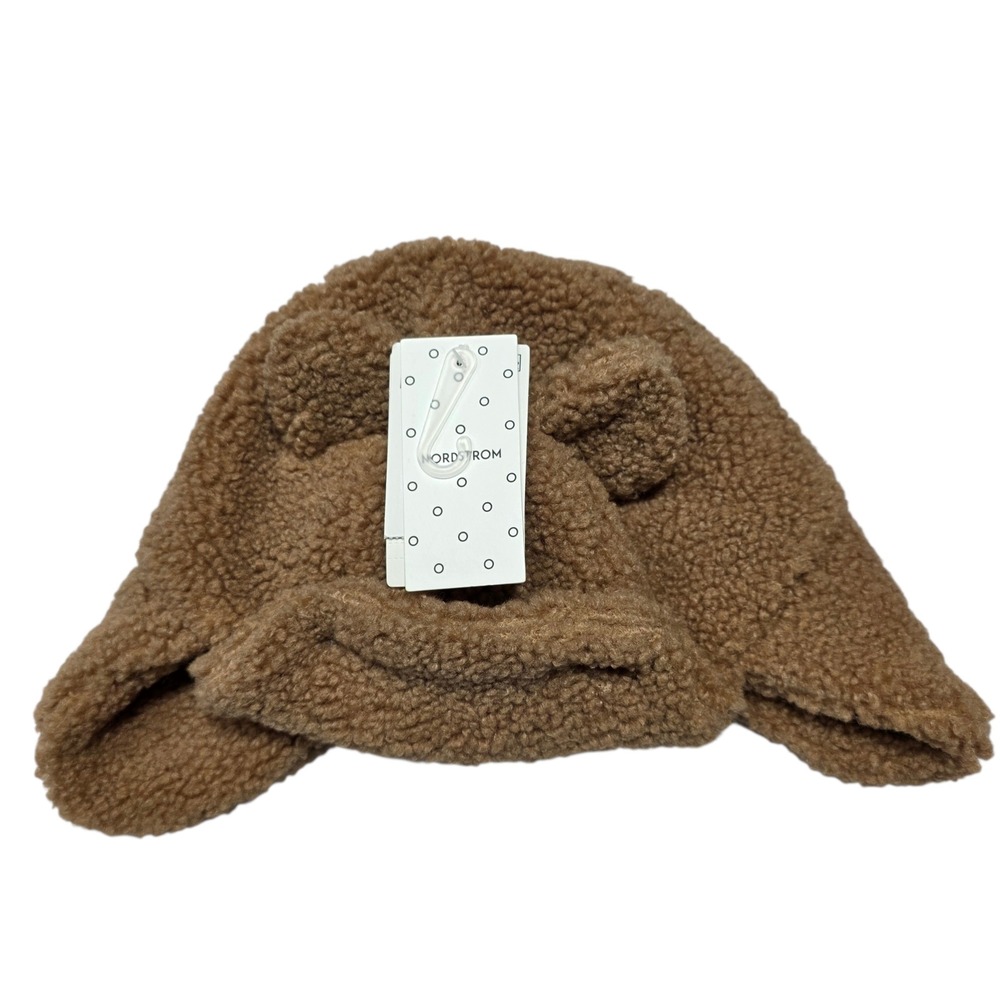 NEW Nordstrom Kids Brown Teddy Fleece Trapper Hat with Ear Flaps 12-24 Months‎